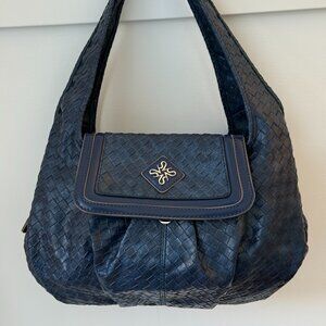 Simply Vera Vera Wang Navy Woven Hobo Shoulder Bag | Top Zip + Flap Pocket